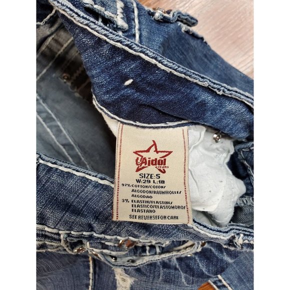 LA Idol Women's/Juniors Capri Jeans Bling Embellished Distressed size 5 (29x18) - Picture 3 of 7